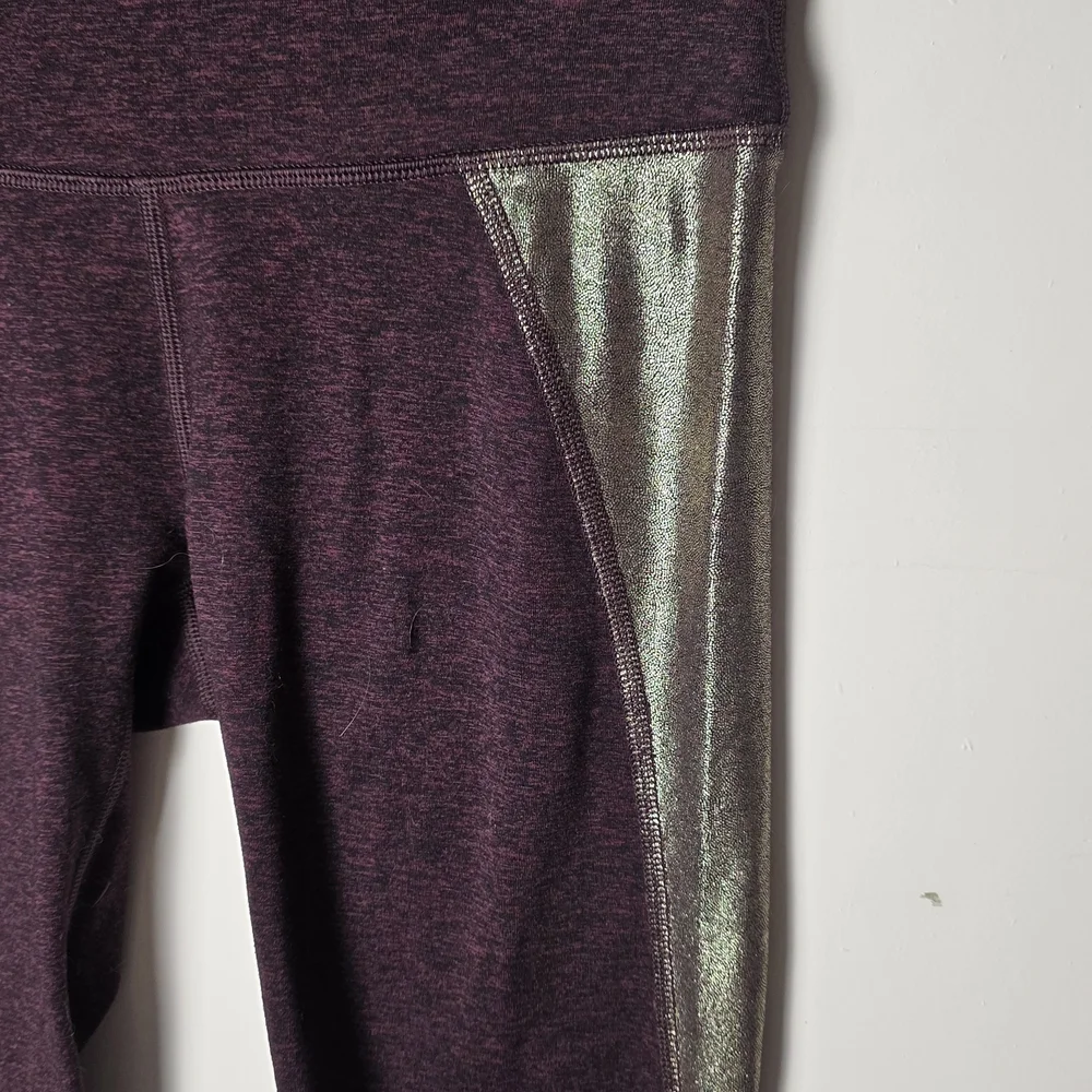 Aerie Chill Play Move Leggings M Burgundy Metallic Side Panel High Rise Athletic - Picture 3 of 6